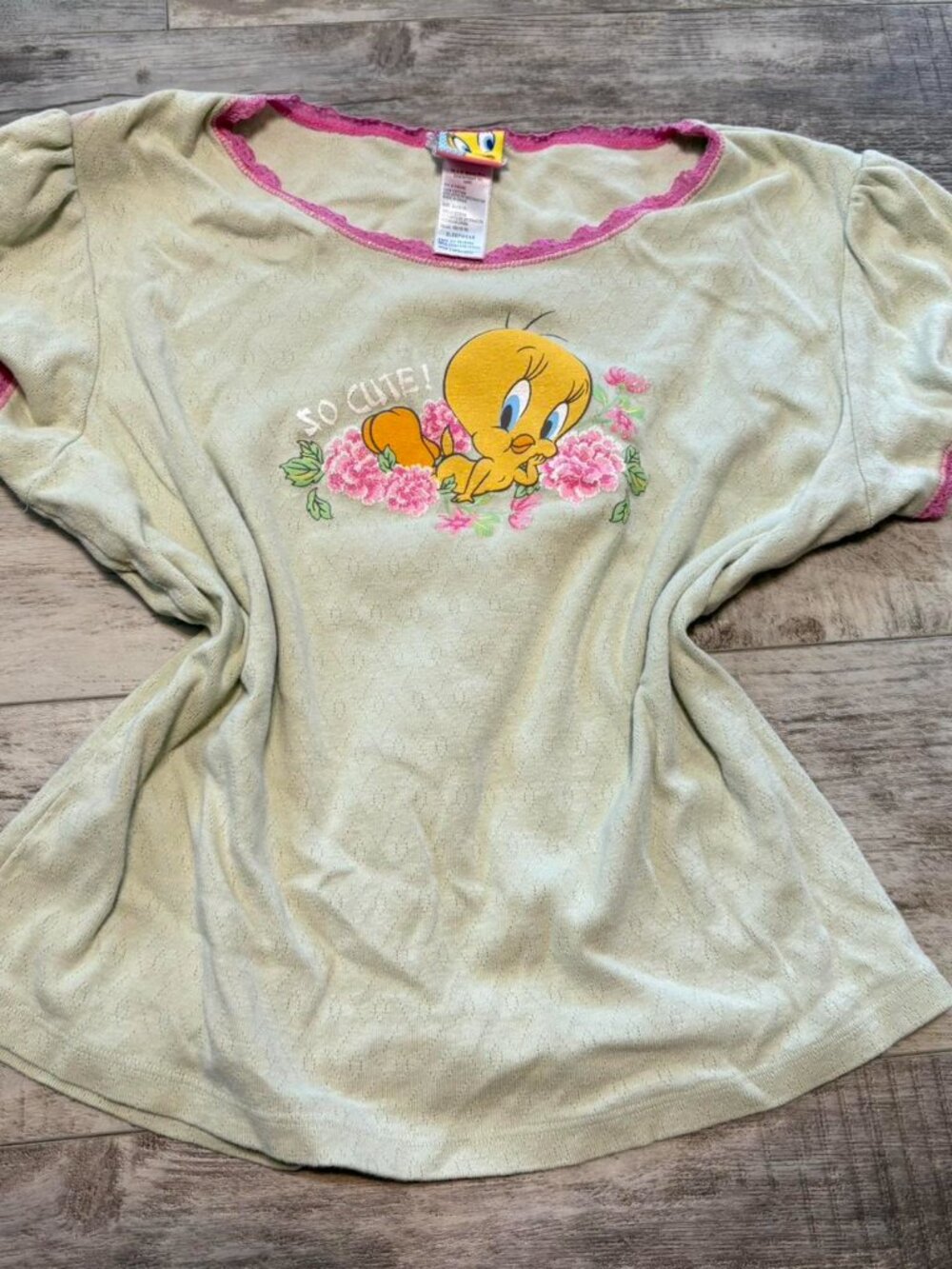 Looney Tunes Women's Green and Cream T-shirt